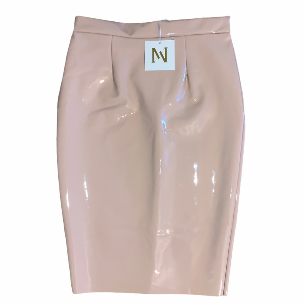 NWT MESHKI Nude Patent Leather High Waisted Skirt